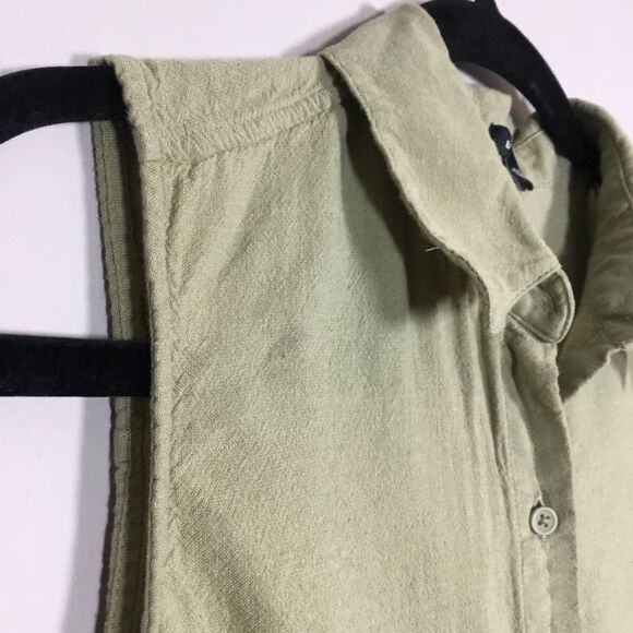 Mossy green linen cotton blend sleeveless button down top fairy cottagecore S - Picture 2 of 4